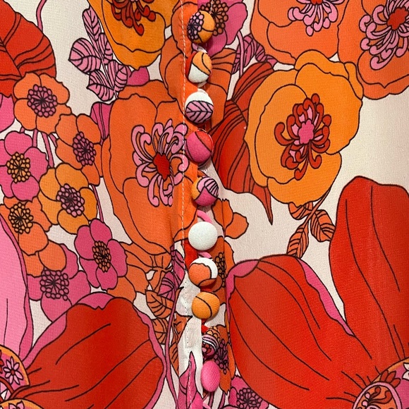 Trina Turk Pleated Retro Floral Lightweight Swing Mini Dress Size Small Flowy - Picture 5 of 8